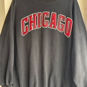 Amazon Essentials Black Crew Neck Sweater with Red Chicago Print